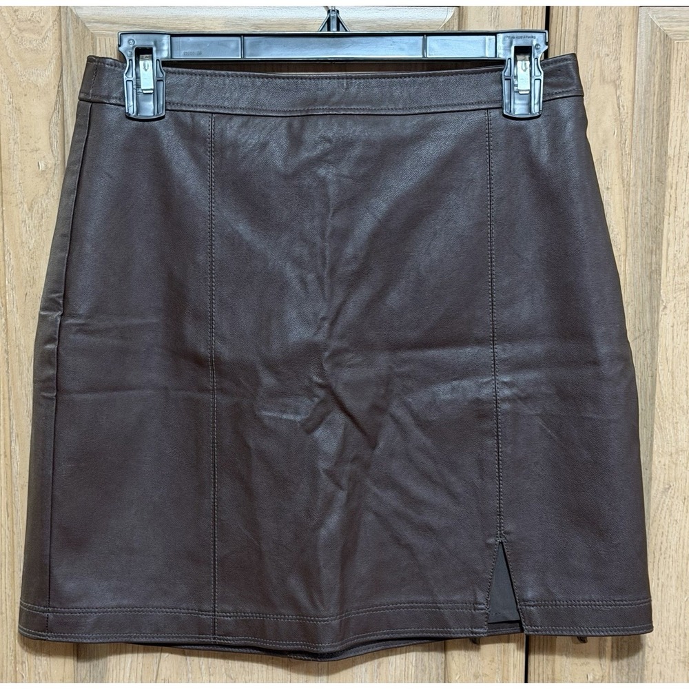 Abercrombie & Fitch Skirt Size Small Faux Vegan Leather Brown Slit Mini Festival